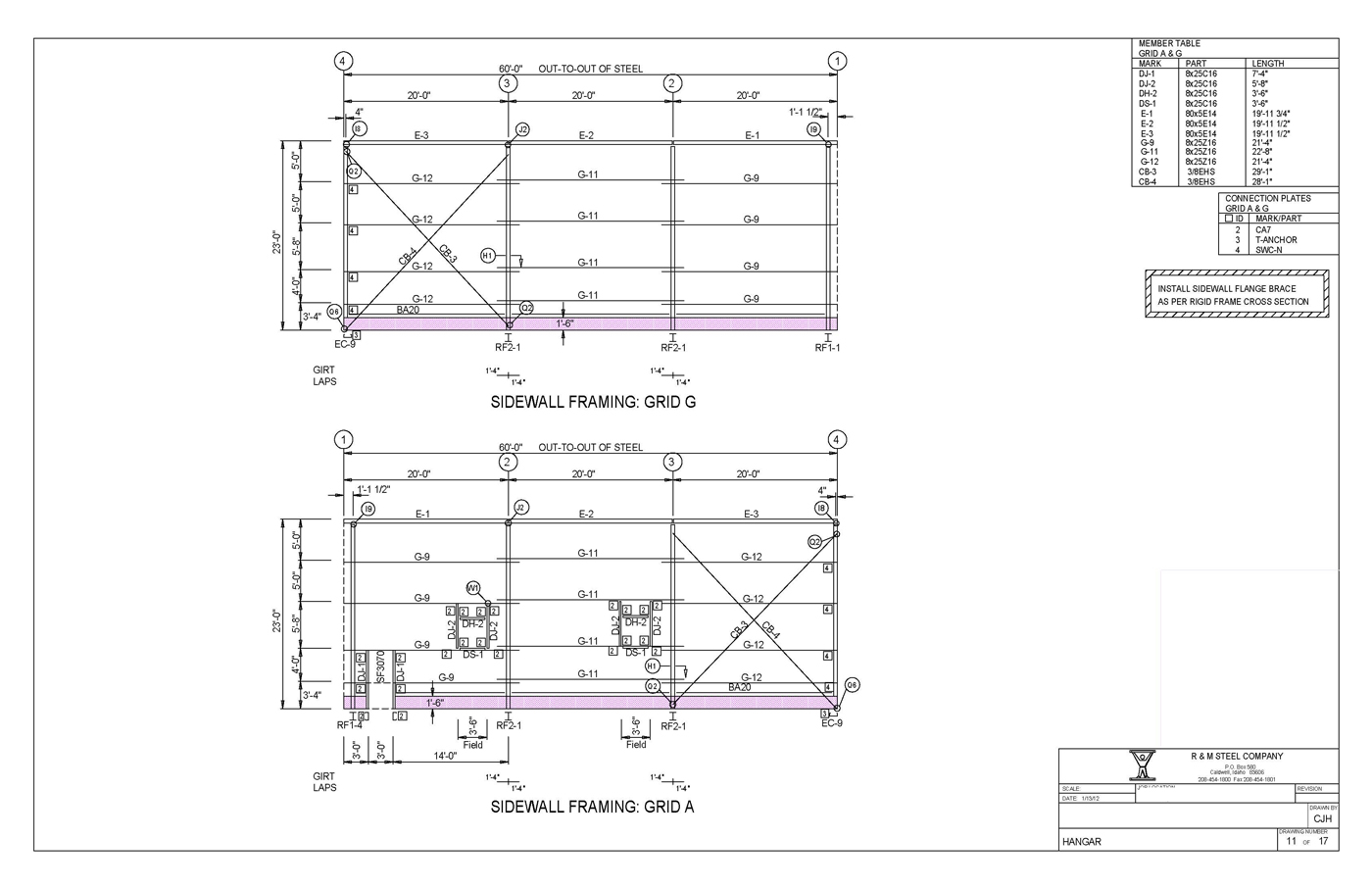 Side Rails Layout Steel Frame Sidewall Framing - Custom Hangers, Barns, Shops, ECT | R&M Steel Company